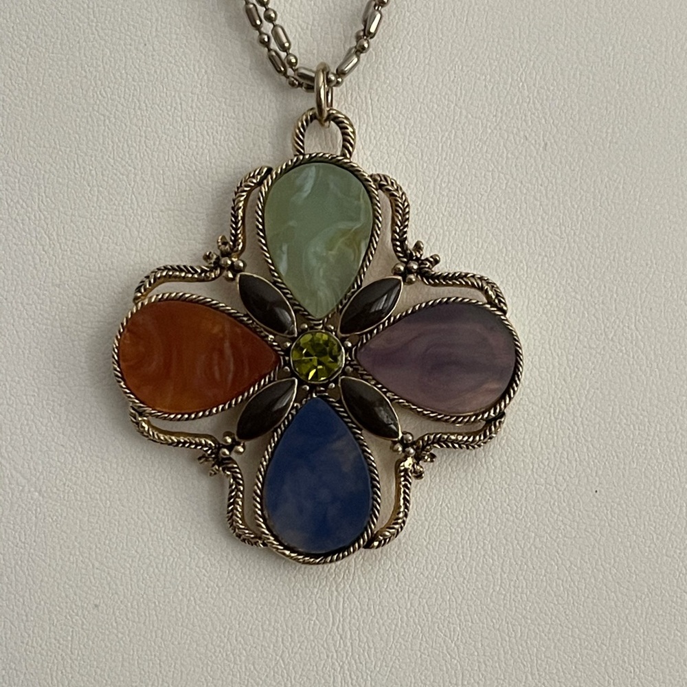 Monet Signed Multi Color Lucite Cross Pendant - image 3